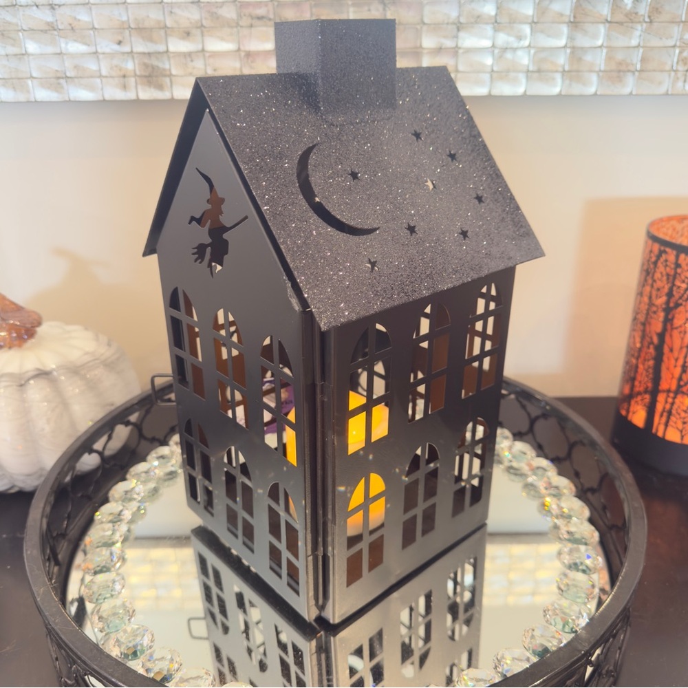 Martha Stewart 14" Halloween Witch Metal LED Lighted House Candle Luminary New